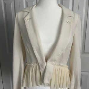 Free People Cropped Blazer with Tulle Ruffle, Cream, Size 4